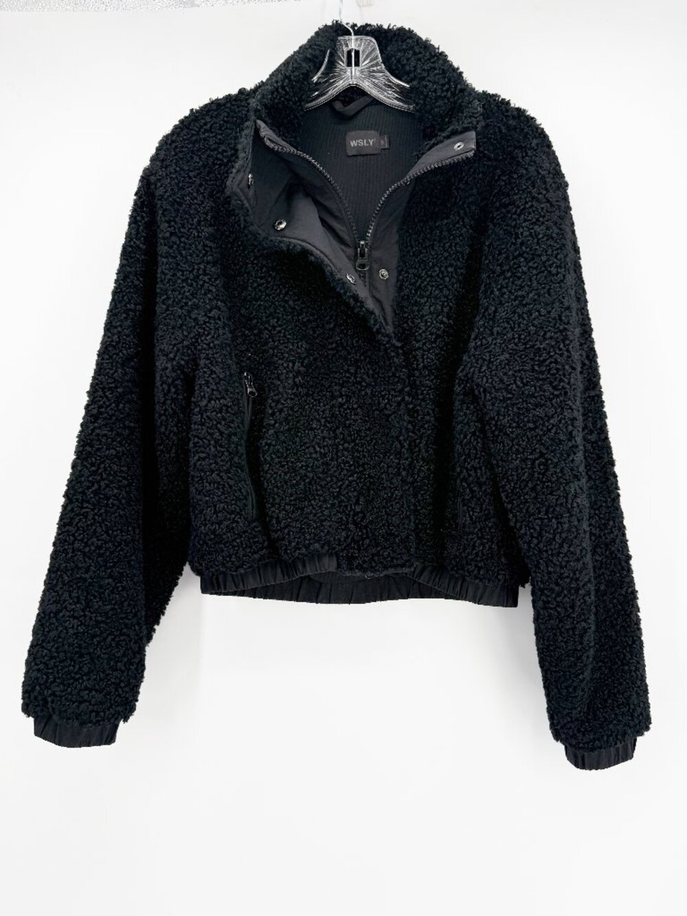 WESLEY Black Cropped Sherpa Jacket Size S - Picture 2 of 9